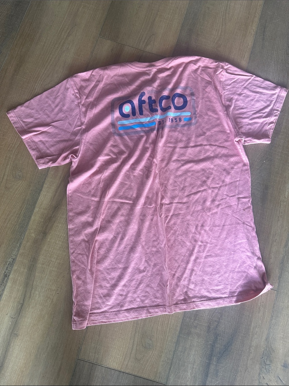 AFTCO Pink Short-Sleeve Logo Tee with Blue Accent